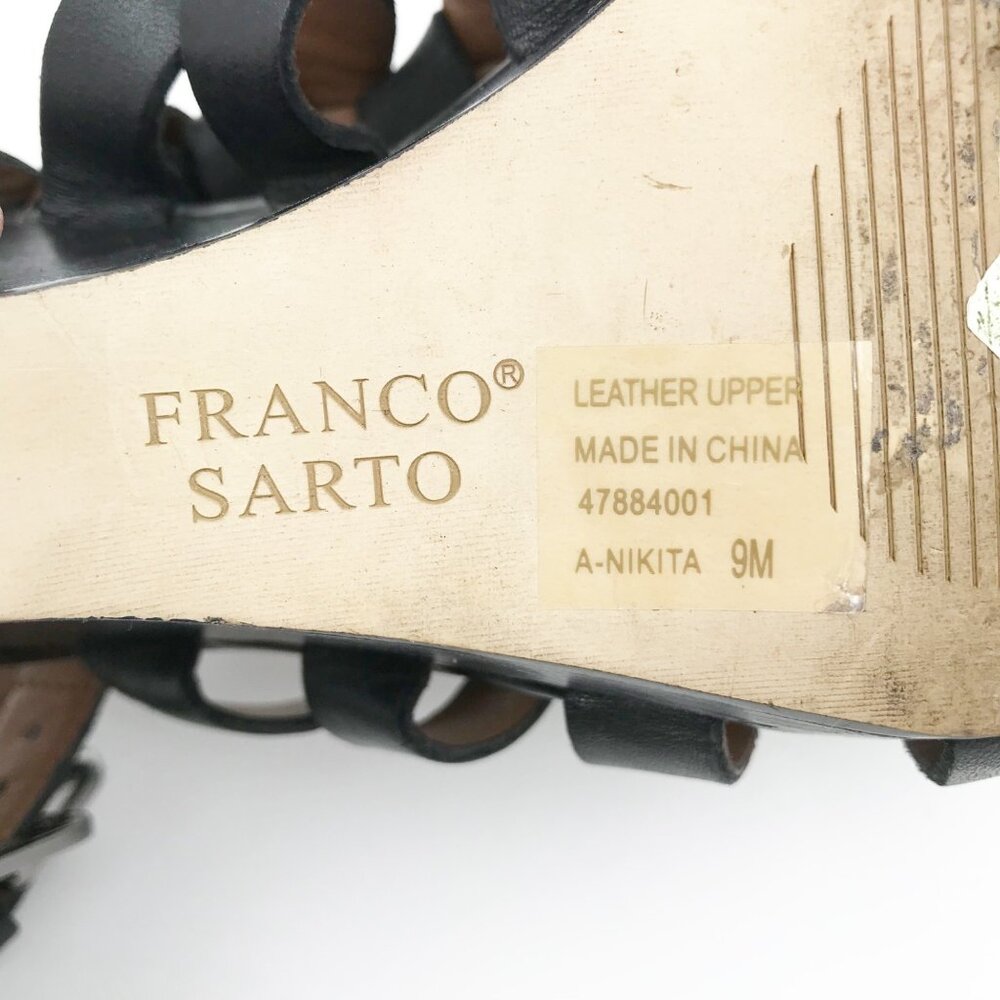 FRANCO SARTO Nikita Black Caged Wedge Heels Leather Strappy Sandals Womens 9 - Picture 9 of 12